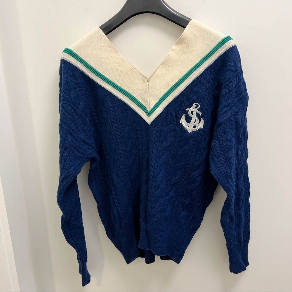 Sandro Guilhem blue V neck cable knit sweater size M